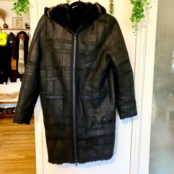 Sprung Freres Reversible Lamb Leather Fur Hooded Coat Sherpa Hood S MSRP $4500 - Picture 3 of 16